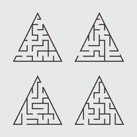 A set of triangular labyrinths for children. A simple flat vector illustration isolated on a gray background.
