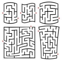 A set of square and rectangular labyrinths with entrance and exit. Simple flat vector illustration isolated on white background.