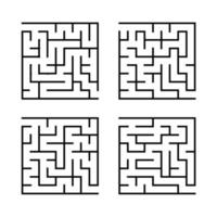 A set of square mazes for children. Simple flat vector illustration isolated on white background.