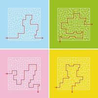 A set of square labyrinths. A game for children and adults. Simple flat vector illustration. With the answer.