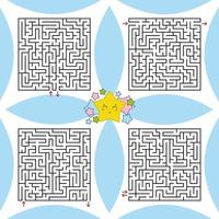 A set of square labyrinths. A game for children and adults. Simple flat vector illustration.