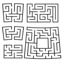 A set of square and rectangular labyrinths with entrance and exit. Simple flat vector illustration isolated on white background.