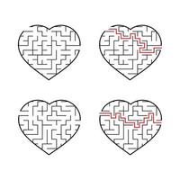 A set of labyrinths of hearts. Game for kids. Puzzle for children. Labyrinth conundrum. Flat vector illustration isolated on white background.