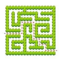 Abstract square labyrinth - green garden. Game for kids. Puzzle for children. One entrance, one exit. Labyrinth conundrum. Vector illustration. With answer.