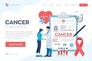 Medical diagnosis - Cancer. Doctor taking care of patient. Detecting and Diagnosis of Oncological Disease. Cancerous Malignant Tumor. Chemotherapy. Breast Cancer Awareness Ribbon. Vector illustration.