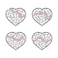 A set of labyrinths of hearts. Game for kids. Puzzle for children. Labyrinth conundrum. Flat vector illustration isolated on white background.