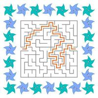 Abstract square maze. Game for kids. Puzzle for children. Cute cartoon star. Labyrinth conundrum. Vector illustration. With answer.