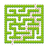 Abstract square labyrinth - green garden. Game for kids. Puzzle for children. One entrance, one exit. Labyrinth conundrum. Vector illustration. With answer.