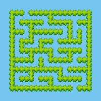 Abstract square labyrinth - green garden, shrubs. Game for kids. Puzzle for children. One entrance, one exit. Labyrinth conundrum. Vector illustration.