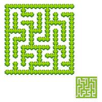 Abstract square labyrinth - green garden. Game for kids. Puzzle for children. One entrance, one exit. Labyrinth conundrum. Vector illustration. With answer.