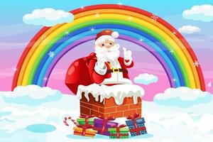 Rainbow Christmas background cartoon Santa Claus boxing day vector