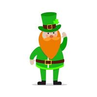 Happy flat desing leprechaun for St. Patrick's day vector illustration. Hat, beard, clover leaf