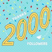 Thank you 2000 followers numbers postcard. Congratulating gradient flat style gradient 1k thanks image vector illustration isolated on white background. Template for internet media and social networks