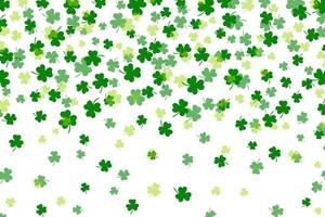 Shamrock or green clover leaves pattern background flat design vector illustration isolated on white background. St Patricks Day shamrock symbols decorative elements pattern.