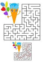 Abstract square maze. Kids worksheets. Game puzzle for children. Cute ice cream on a white background. One entrances, one exit. Labyrinth conundrum. Vector illustration. With the answer.