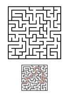 Abstract square maze. Game for kids. Puzzle for children. One entrances, one exit. Labyrinth conundrum. Simple flat vector illustration isolated on white background. With answer.