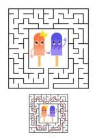 Abstract square maze. Kids worksheets. Game puzzle for children. Cute ice cream on a white background. One entrances, one exit. Labyrinth conundrum. Vector illustration. With the answer.