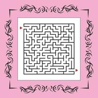 Abstract square maze in vintage frame. Game for kids. Puzzle for children. One entrances, one exit. Labyrinth conundrum. Flat vector illustration.