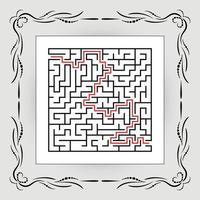 Abstract square maze in vintage frame. Game for kids. Puzzle for children. One entrances, one exit. Labyrinth conundrum. Flat vector illustration isolated on white background. With answer.