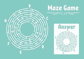 Abstract round maze. Game for kids. Puzzle for children. Labyrinth conundrum. Flat vector illustration isolated on color background. With answer. Vintage style