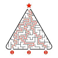 Abstract triangle labyrinth. Game for kids. Puzzle for children. Find the right path to the star. Labyrinth conundrum. Vector illustration isolated on white background. With answer. Christmas tree.
