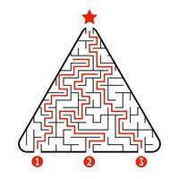 Abstract triangle labyrinth. Game for kids. Puzzle for children. Find the right path to the star. Labyrinth conundrum. Vector illustration isolated on white background. With answer. Christmas tree.