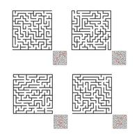 A set of square mazes. Game for kids. Puzzle for children. Labyrinth conundrum. Flat vector illustration isolated on white background. With answer.