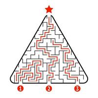 laberinto triangular abstracto. juego para niños. rompecabezas para niños. encuentra el camino correcto hacia la estrella. enigma del laberinto. ilustración vectorial aislado sobre fondo blanco. con respuesta. árbol de Navidad. vector