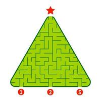 Abstract triangular labyrinth. Game for kids. Puzzle for children. Find the right path to the star. Labyrinth conundrum. Flat vector illustration isolated on white background. Christmas tree.