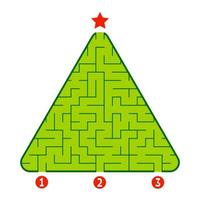 Abstract triangular labyrinth. Game for kids. Puzzle for children. Find the right path to the star. Labyrinth conundrum. Flat vector illustration isolated on white background. Christmas tree.