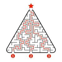 Abstract triangle labyrinth. Game for kids. Puzzle for children. Find the right path to the star. Labyrinth conundrum. Vector illustration isolated on white background. With answer. Christmas tree.