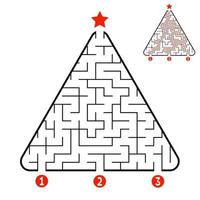 Abstract triangle labyrinth. Game for kids. Puzzle for children. Find the right path to the star. Labyrinth conundrum. Vector illustration isolated on white background. With answer. Christmas tree.