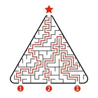 Abstract triangle labyrinth. Game for kids. Puzzle for children. Find the right path to the star. Labyrinth conundrum. Vector illustration isolated on white background. With answer. Christmas tree.