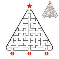 Abstract triangle labyrinth. Game for kids. Puzzle for children. Find the right path to the star. Labyrinth conundrum. Vector illustration isolated on white background. With answer. Christmas tree.