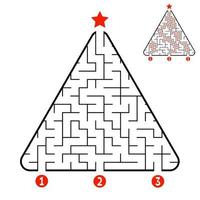 Abstract triangle labyrinth. Game for kids. Puzzle for children. Find the right path to the star. Labyrinth conundrum. Vector illustration isolated on white background. With answer. Christmas tree.