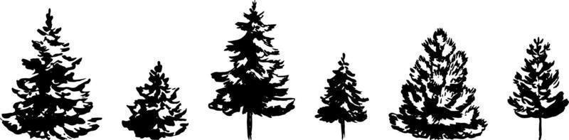 Set of hand drawn Christmas tree isolated on white background. Vector illustration in sketch style. Christmas design element