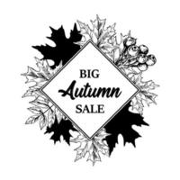 Pack of Autumn Sale design with hand drawn leaves and berries. Vector illustration in sketch style isolated on white. Realistic forest design elements Space for text