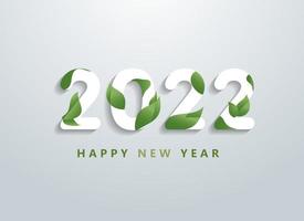 Happy 2022 new year with natural green leaves banner. Greetings and invitations, New year Christmas friendly themed congratulations, cards and natural background. Vector illustration