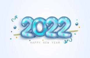 Happy New Year 2022. Blue metallic numbers 2022 in realistic 3d sign. Holiday elements vector illustration for banner, poster and design
