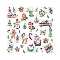 Christmas set of doodle elements isolated on a white background.