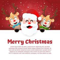 Origami Paper art of Postcard Santa Claus and reindeer with copy space vector