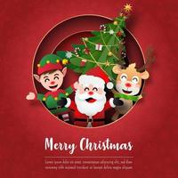 Merry Christmas and Happy New Year, Postcard of Santa Claus and friends, Paper cover vector