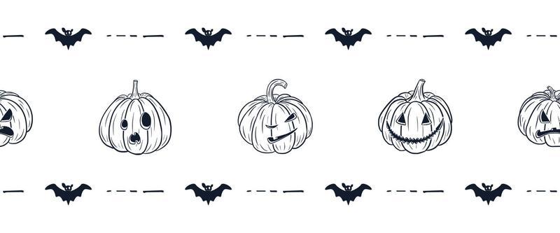 Happy Halloween Border. Cartoon Style. Scary Pumpkins with Faces