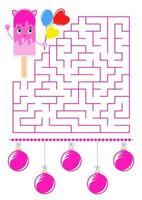 Abstract square maze. Kids worksheets. Game puzzle for children. Cute ice cream on a white background. One entrances, one exit. Labyrinth conundrum. Vector illustration.