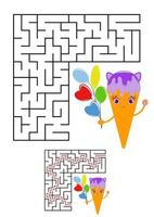 Abstract square maze. Kids worksheets. Game puzzle for children. Cute ice cream on a white background. One entrances, one exit. Labyrinth conundrum. Vector illustration. With the answer.