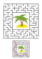 Abstract square maze. Game for kids. Puzzle for children. One entrances, one exit. Labyrinth conundrum. Vector illustration on white background with cartoon picture. With answer.