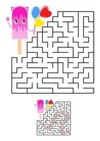 Abstract square maze. Kids worksheets. Game puzzle for children. Cute ice cream on a white background. One entrances, one exit. Labyrinth conundrum. Vector illustration. With the answer.