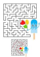 Abstract square maze. Kids worksheets. Game puzzle for children. Cute ice cream on a white background. One entrances, one exit. Labyrinth conundrum. Vector illustration. With the answer.