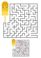 Abstract square maze. Kids worksheets. Game puzzle for children. Cute ice cream on a white background. One entrances, one exit. Labyrinth conundrum. Vector illustration. With the answer.