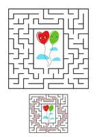 Abstract square maze. Game for kids. Puzzle for children. One entrances, one exit. Labyrinth conundrum. Vector illustration on white background with cartoon picture. With answer.